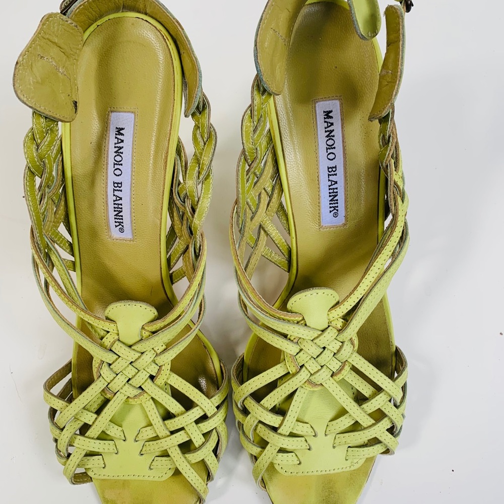 Lime Green Braided Leather Sandals
